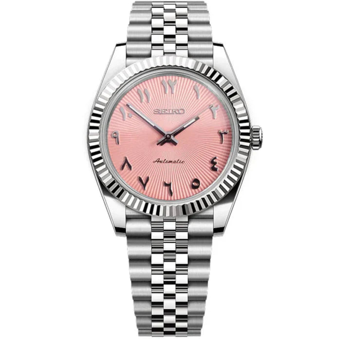 Seiko Datejust Textured Arabic Mod - Pink