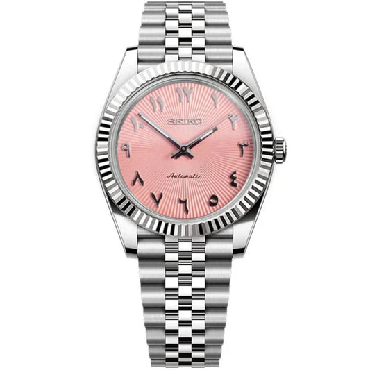 Seiko Datejust Textured Arabic Mod - Pink