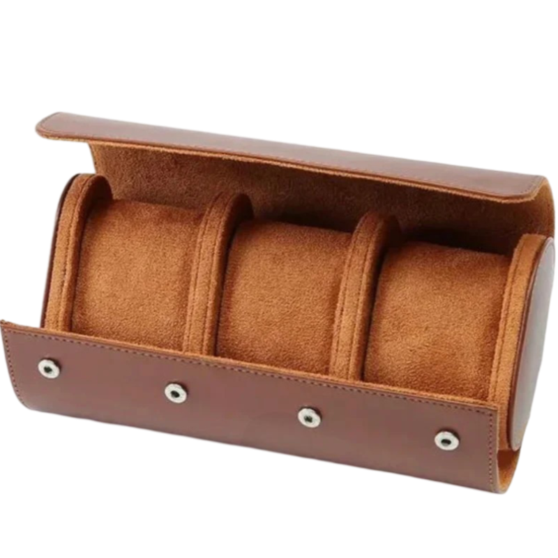 Premium 3 Slots Watch Roll - Brown