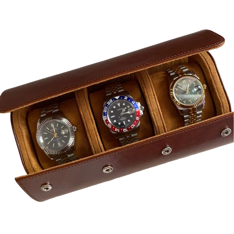 Premium 3 Slots Watch Roll - Brown