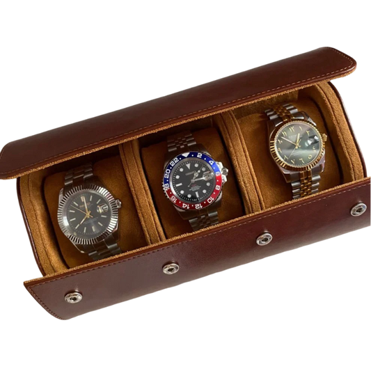 Premium 3 Slots Watch Roll - Brown
