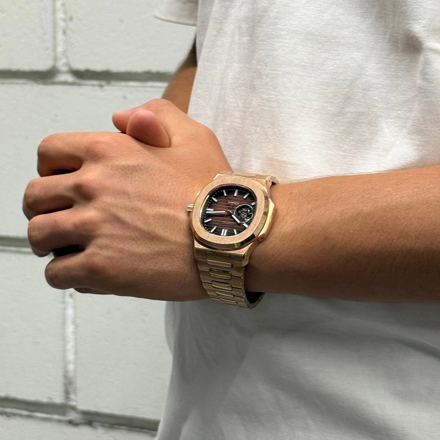 Seiko Nautilus Rose Gold Open Heart Mod - Chocolate
