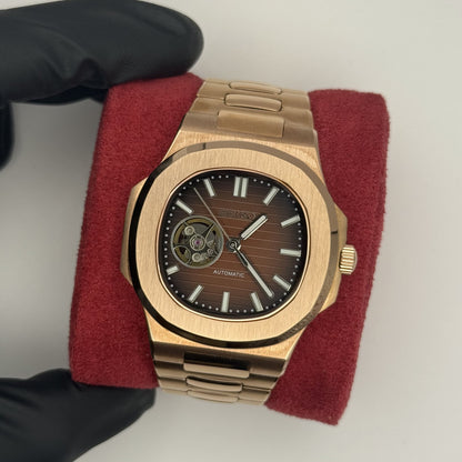 Seiko Nautilus Rose Gold Open Heart Mod - Chocolate