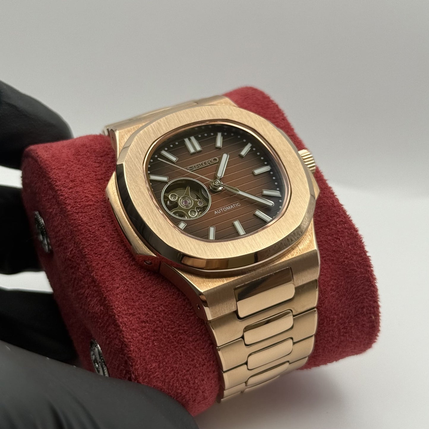 Seiko Nautilus Rose Gold Open Heart Mod - Chocolate