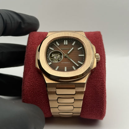Seiko Nautilus Rose Gold Open Heart Mod - Chocolate