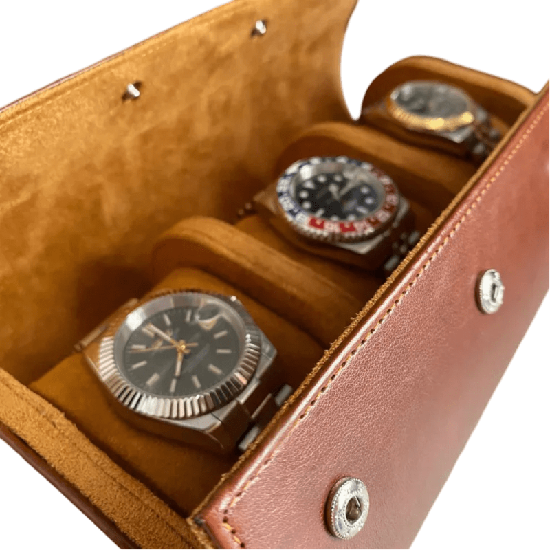 Premium 3 Slots Watch Roll - Brown