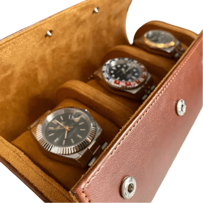 Premium 3 Slots Watch Roll - Brown